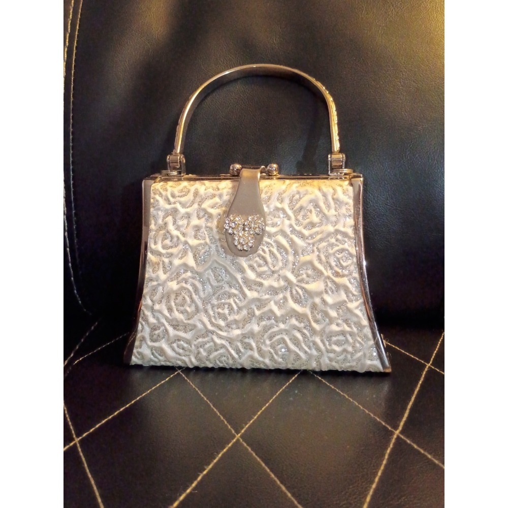 Colleen Lopez Set Of 2 Clutch Purses White Rhinestone And Pink Glitter Vintage‎